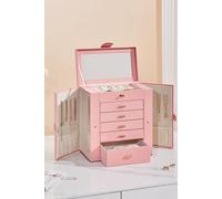 SHEONLY Women's 6-Layer Large Capacity Jewelry Storage Box for Storage & Display with Big Mirror in Pink SHEONLY Pink
