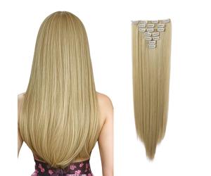 SHEONLY Women's 7Pcs Clip in Hair Extensions Blonde Gold Straight Long Extensions for Women SHEONLY Gold