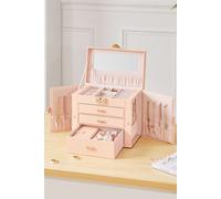 SHEONLY Women's Large Capacity Jewellery Box Organizer with Mirror & Lockable in Pink SHEONLY Pink