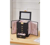 SHEONLY Women's Large Capacity Lockable Faux Leather Jewelry Storage Box in Black SHEONLY Black