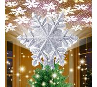 SHEOO Christmas Tree Topper Lighted with Snowflake Projector Lights, Led Star Tree Topper for Christmas Tree Decorations, Holiday Party Decorations