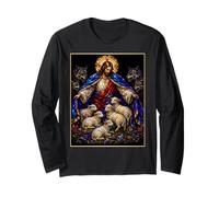 Shepherd and Protector Jesus Defends Sheep from Wolves Art Long Sleeve T-Shirt