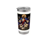 Shepherd and Protector Jesus Defends Sheep from Wolves Art Stainless Steel Insulated Tumbler