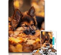 Shepherd Dog in Fallen Leaves Jigsaw Puzzles for Teenagers 1000 Pieces,Challenging Game And Family Play with Fully Interlocking Randomly Shaped Pieces (38x26cm)
