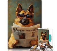 Shepherd Dog Reading Newspaper 1000 Pieces Jigsaw Puzzles for Adults And Teens,Stress Reliever Difficult Challenge Deal As Gifts for The Whole Family 75x50cm