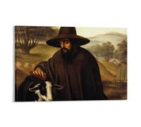 Shepherd Wall Art Vintage Poster - Religious Christian Canvas Print of Man with Lamb for Rustic Farmhouse Living Room Or Bible Study Room Decor Gift 20x30inch(50x75cm) Framed
