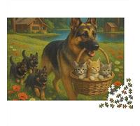 Shepherd with Kittens 1000 Piece Game Night Puzzle for Adults German Shepherd with Puppies And Kittens Premium Sturdy Vibrant Challenging Hard Stress Relief 52x38cm/1000pcs