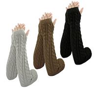 SHEPIN 3 Pairs of Arm Warmers Women's Wool Pulse Warmer Knitted Half Fingerless Gloves Knitted Hand Warmers Unisex Winter Gloves Women's Gloves Winter Arm Warmers, Type B, One size