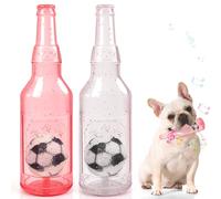 Shepinsky Indestructible Dog Chew Toys with Squeaker and Football Inside, Durable Puppy Toys for Small Medium Dogs, Perfect for Playtime, Training, Birthday (Soccerbottle Pink+Red, S)