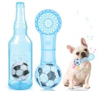 Shepinsky Indestructible Dog Chew Toys with Squeaker and Football Inside, Durable Puppy Toys for Small Medium Dogs, Perfect for Playtime, Training, Birthday (bottle+bone Blue, S)