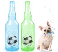Shepinsky Indestructible Dog Chew Toys with Squeaker and Football Inside, Durable Puppy Toys for Small Medium Dogs, Perfect for Playtime, Training, Birthday (Soccerbottle Green+Blue, S)