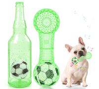 Shepinsky Indestructible Dog Chew Toys with Squeaker and Football Inside, Durable Puppy Toys for Small Medium Dogs, Perfect for Playtime, Training, Birthday (bottle+bone Green, S)