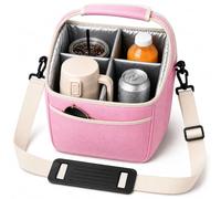 shepretty Drinks Carrier Bag for High Cups and Bottles, Insulated Drink Bag with Removable Dividers, Shoulder Strap and Front Pocket, for Bubble Tea, Coffee To Go and Picnic, Pink-4