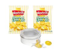 Sherbet Lemon Sweets x 2 Bags x 192g Bundle with TinTastic Silver Refillable Window Lid Travel Tin
