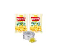 Sherbet Lemons Sweets x 2 Bags x 192g Bundle with TinTastic Silver Refillable Window Lid Travel Tin