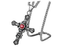 SHERCHPRY 1 PC Stainless Steel Nostalgia Pendant Necklace with Red Diamond Cross Clavicle Chain for Parties Weddings and Daily Wear Men's Unique Accessory
