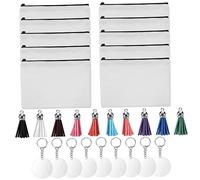 SHERCHPRY 10-Piece Blank Canvas Makeup Bag Set for Heat Transfer Zippered Cosmetic Pouches Keychains and Tassels DIY Crafting for Artists and