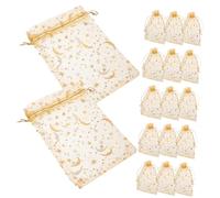 SHERCHPRY 100Pcs Star and Moon Sheer Drawstring Favor Bags Mesh Pouches for Weddings Parties Showers and Special Occasions