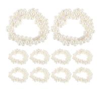 SHERCHPRY 10Pcs Soft Elastic Pearl Scrunchie Hair Ties for Women Ponytail Holders Decorative Beaded Hair Bands in Cream White