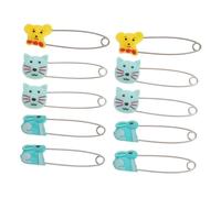 SHERCHPRY 10Pcs U-Shaped Baby Safety Pins with Locking Closure, ABS Diaper Fasteners for Clothes, Lovely Animal Pattern, Easy to Use for Babies and Mothers