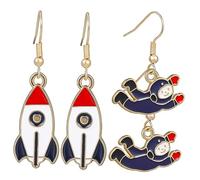 SHERCHPRY 2 Pairs Rocket Ship Pendant Earrings for Women of Lightweight Astronaut Dangle Earrings Retro Hook Jewelry for Unique Fashion Accessories