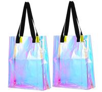 SHERCHPRY 2 Pcs Large Capacity Clear Tote Bags PVC Holographic Colorful Transparent Handbags for Work Beach Sports Casual Occasion Wear-resistant Shopping Cosmetic Organizer