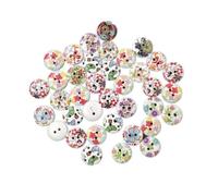 SHERCHPRY 200pcs Round 15mm Wooden Buttons with White Base and Flower Print, Mixed Color DIY Sewing Crafting Buttons for Scrapbooking and Needlework Accessories, 2pcs Set