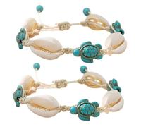 SHERCHPRY 2Pcs Adjustable Shell Braided Bracelet Anklet for Women Boho Sea Turtle Jewelry Beach Accessories for Summer Style and Fashionable Aesthetic