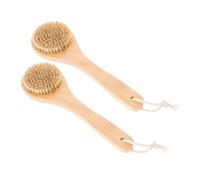 SHERCHPRY 2pcs Bamboo Bath Brush Long Handle Exfoliating Body Scrubber for Shower Natural Pig Bristle Dry for Comprehensive Cleansing and Massage Bathing Accessory
