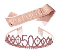 SHERCHPRY 2Pcs Birthday Crown and Sash Elegant Hair Band and Birthday Etiquette Belt for Ladies Party Supplies for Unforgettable Celebrations