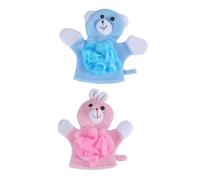 SHERCHPRY 2pcs Cartoon Kids Bath Skin Scrubber Set for Babies, Soft Foaming Exfoliating Towels with Bath Flower, Pink Rabbit Blue Bear, Gentle Bathing Supplies for Toddlers