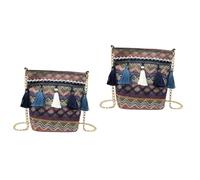 SHERCHPRY 2pcs Crochet Crossbody Handbag Organizer Sling Bag Crocheted Purse Tassels for Beach Navy Woven Material