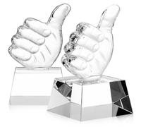 SHERCHPRY 2pcs Crystal Trophy Cups with Thumb up Hand Gesture, Small Award Trophies for Classroom Recognition and Sports Decor