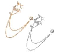 SHERCHPRY 2pcs Deer Lapel Pin Brooch Set with Rhinestones, Gold and Silver Elk Suit Brooch Pins with Chains, Women’s Career Suit Clothes Charm for Jackets and Outerwear