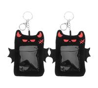 SHERCHPRY 2pcs Demon Wings Card Pack Plush Keychain Photo Holder Protective Sleeve Halloween Theme Badge Holder Pendant Student Collectibles Card Case