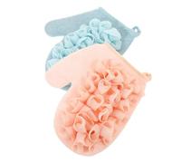 SHERCHPRY 2pcs Dual Sided Exfoliating Mitts Body Shower Scrubber Glove for Deep Cleansing Back Washing Soft Rough Textures for Adult Use Durable Bath Wash Tool Blue Pink