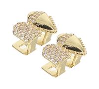 SHERCHPRY 2pcs Gold Vampire Tooth Grills Shaped Sharp Fang Design Hip Hop Rapper Teeth Jewelry with Shimmering Zirconia Comfortable Mirror for Halloween Costume Accessories