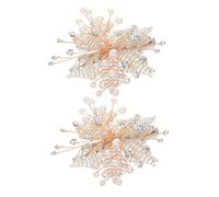 SHERCHPRY 2pcs Handmade Pearl Hairpin Rhinestone Flower and Leaf Design for Wedding Hairstyling Sparkly Hair Clips Jewelry for Brides Women Girls