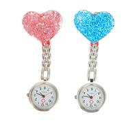 SHERCHPRY 2pcs Heart-Shaped Crystal Nurse Fob Watches Hanging Pocket Clips for Women Practical Design Accurate Timekeeping Blue Pink