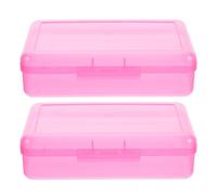 SHERCHPRY 2Pcs Large Capacity Plastic Pencil Box Set - Pink Stationery Organizer for Art Students, Fountain Pen, Marker, and Crayon Storage - Classroom and Office Utility Container