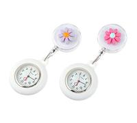 SHERCHPRY 2pcs Little Daisy Nurse Pocket Watch Set Silicone Cartoon Flower Design Retractable Clip Chest Watch for Nurses Cute Pink Purple Decor