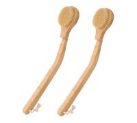 SHERCHPRY 2Pcs Long Handle Bath Brushes Antiskid Exfoliating Body Scrubber for Wet Dry Use for Back Scrubbing and Gentle Massage for Elderly and Disabled Care Khaki