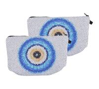 SHERCHPRY 2pcs Makeup Bag Toiletry Bag Makeup Organiser Storage Women Travel Cosmetics Fashion Evil Eye Zipper Pouch