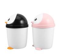 SHERCHPRY 2Pcs Mini Desktop Trash Bin with Lid, Plastic Penguin Wastebasket Cute Small Desk Garbage Can for Office and Home Organization, Portable Plastic Dust Bin for Bedroom and Kitchen