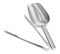 SHERCHPRY 2pcs Stainless Steel Ice Scoop and Tongs Set 8-Inch Ice Shovel with 6-Inch Tongs for Bar Buffet and Household Use Multifunctional Food and Grain Scoop