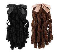 SHERCHPRY 2pcs Synthetic Curly Ponytail Wig with Insert Comb for Women Vintage Retro Hairpiece Extensions in Natural Black and Light Brown Reusable Cosplay Party Hair Accessory