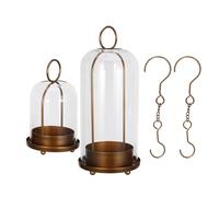 SHERCHPRY 2pcs Vintage Glass Hurricane Candle Lanterns with Rustic Gold Iron Frame, Dome Shape, Hanging Or Table Use, Protects Pillar Candles, for Indoor Fireplace Lantern Setups and Table