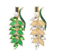 SHERCHPRY 2pcs Vintage Green and White Duckbill Hair Clips Crystal Leaf Design Rhinestone Hair Barrettes for Women Party and Daily Casual Accessories