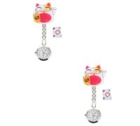 SHERCHPRY 2sets Fortune Cat Pocket Watch Cartoon Design Nurse Pocket Watch Cartoon Chest for Everyday Use