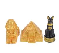SHERCHPRY 3 Pcs Miniature Egyptian Statue Set Resin Ancient Egypt Pyramid Sphinx Bastet Cat Figurine Collectible Home Decoration Lifelike Details for Egyptian Party